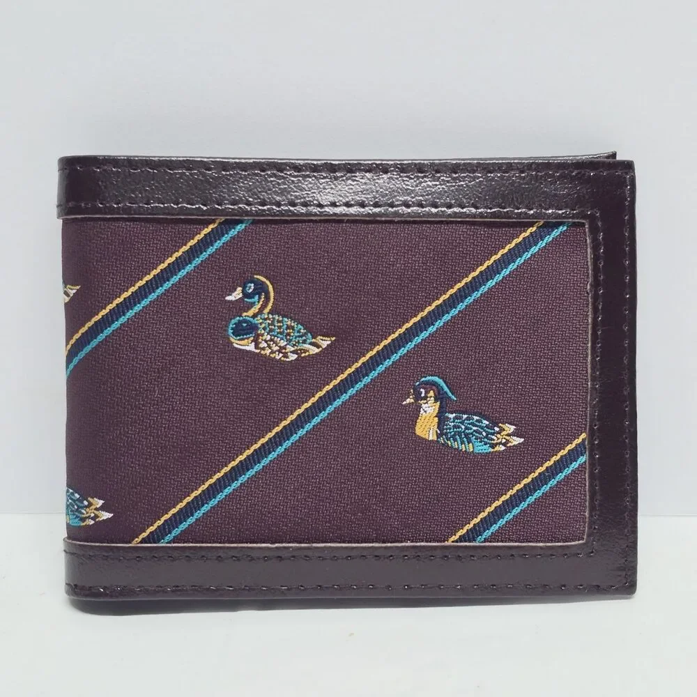 Vintage Men's Ducks Burgundy Jaquard Brown Leather Bifold Wallet NEW 70s 80s